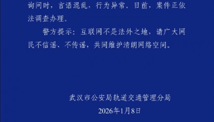 武汉警方通报“地铁内男子脱衣赤裸”：案件正依法调查办理